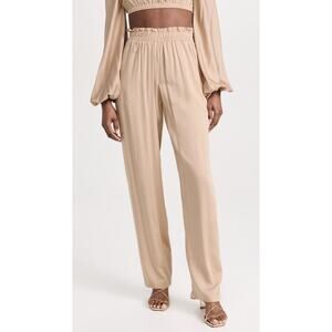 DIARRABLU SOLID CREAM LEER WIDE LEG PULL ON PANTS